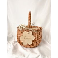 Personalisiertes Körbchen Blumenkind Blumenmädchen | Geschenkkorb Weidenkorb Mit Holzanhänger Blume Name Blumenkorb Hochzeitsdeko von ViliveDE