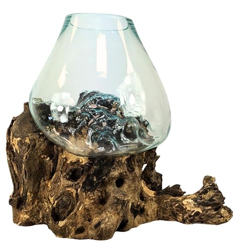 Vase aus Glas mundgeblasen auf Gamal-Wurzel – Größe XL von Villa Métisse