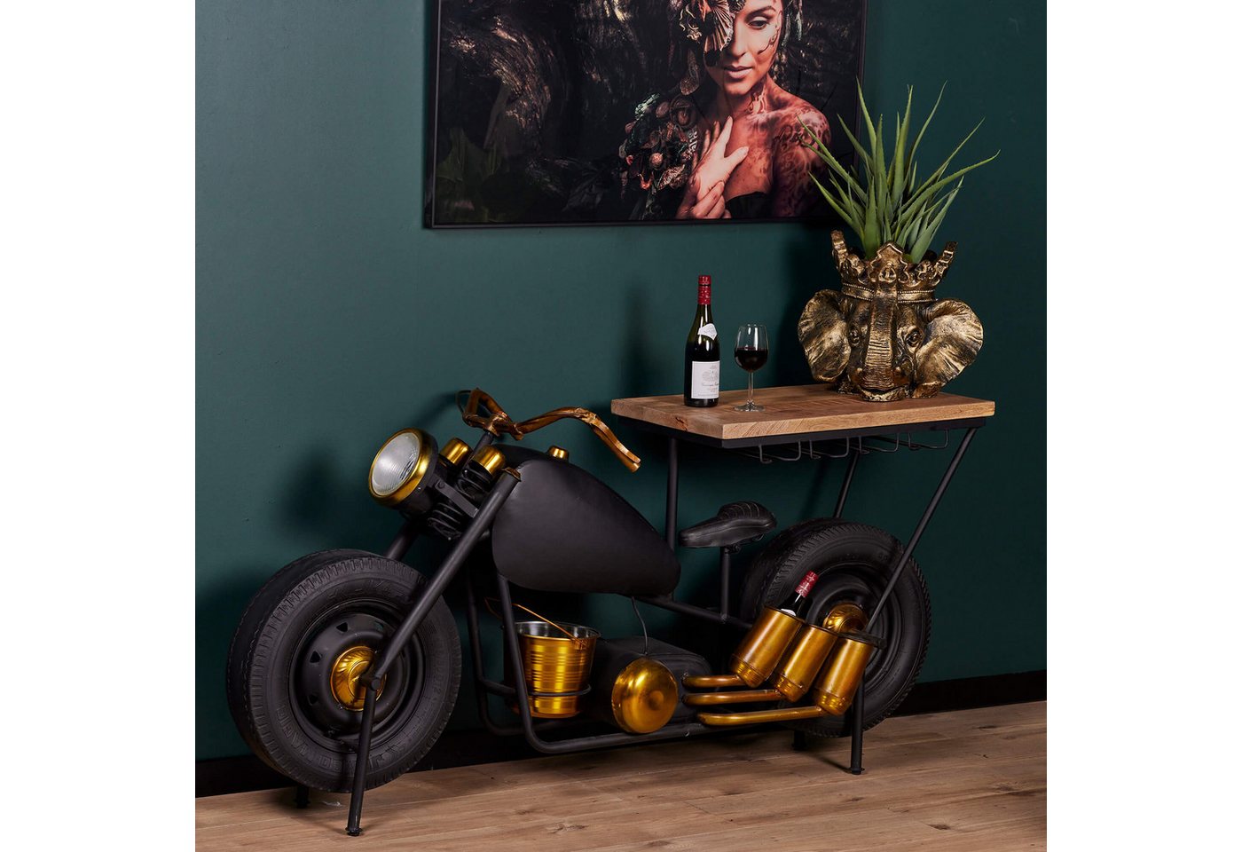 Villa Möbel Bartisch Industrie-Motorrad Harley (175x43x84cm), Bartisch in Harley-Style von Villa Möbel
