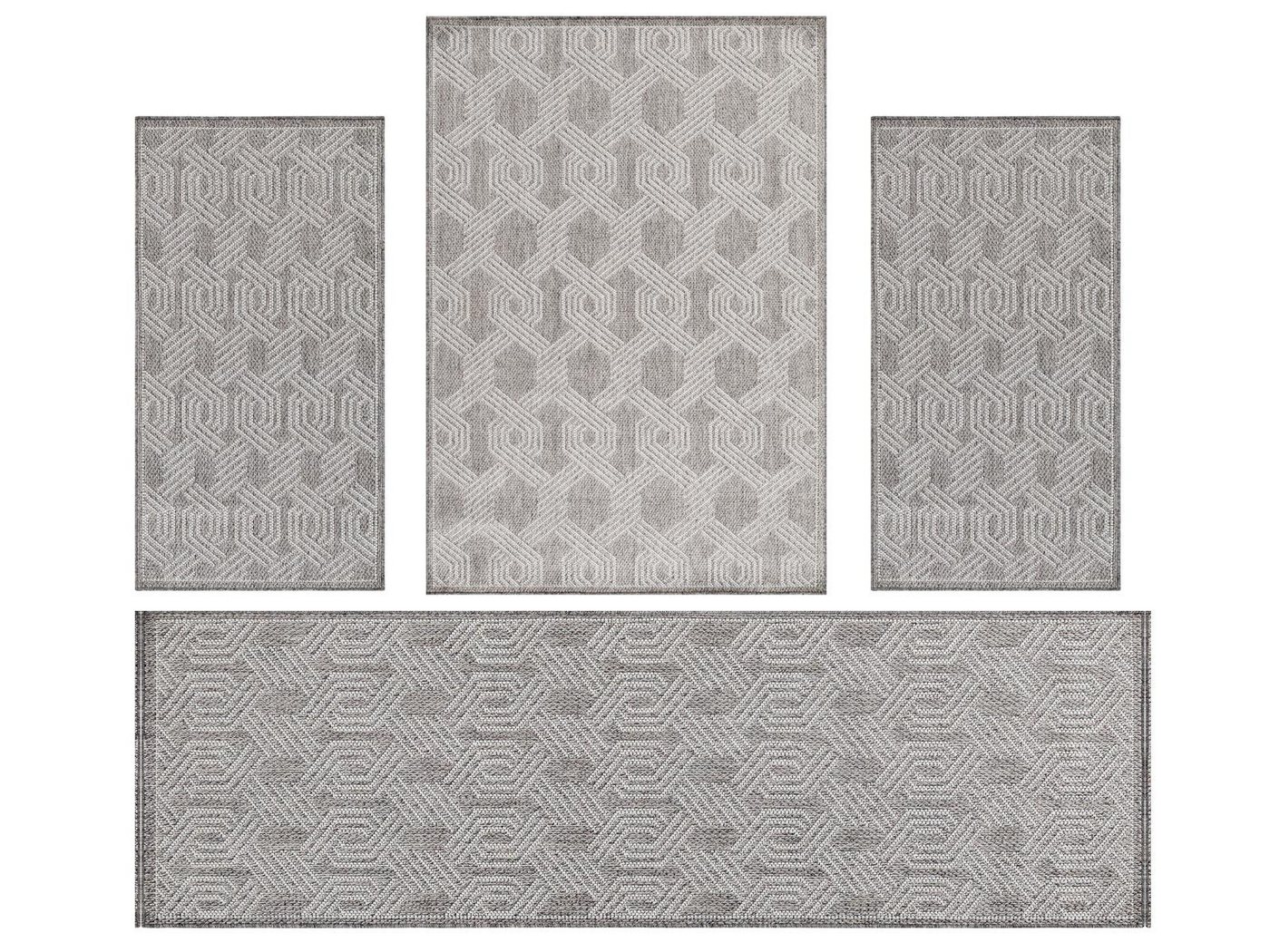 Villa Möbel Bettumrandung Bordüre Design, Höhe 0 mm, (4-tlg), Outdoor Teppich Geometsisch Design Wetterfest Terrasse Balkon Küche von Villa Möbel