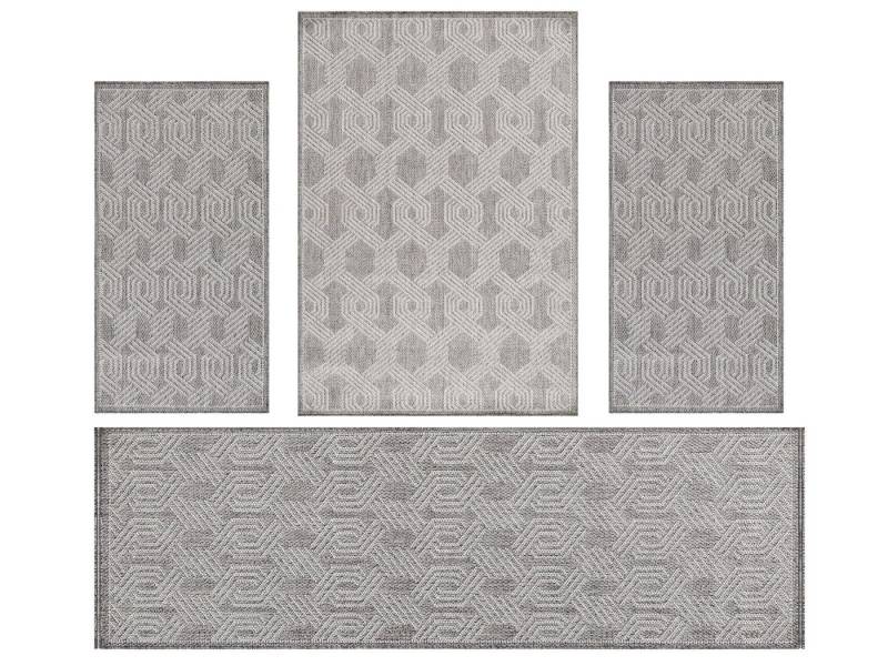 Villa Möbel Bettumrandung Bordüre Design, Höhe 0 mm, (4-tlg), Outdoor Teppich Geometsisch Design Wetterfest Terrasse Balkon Küche von Villa Möbel