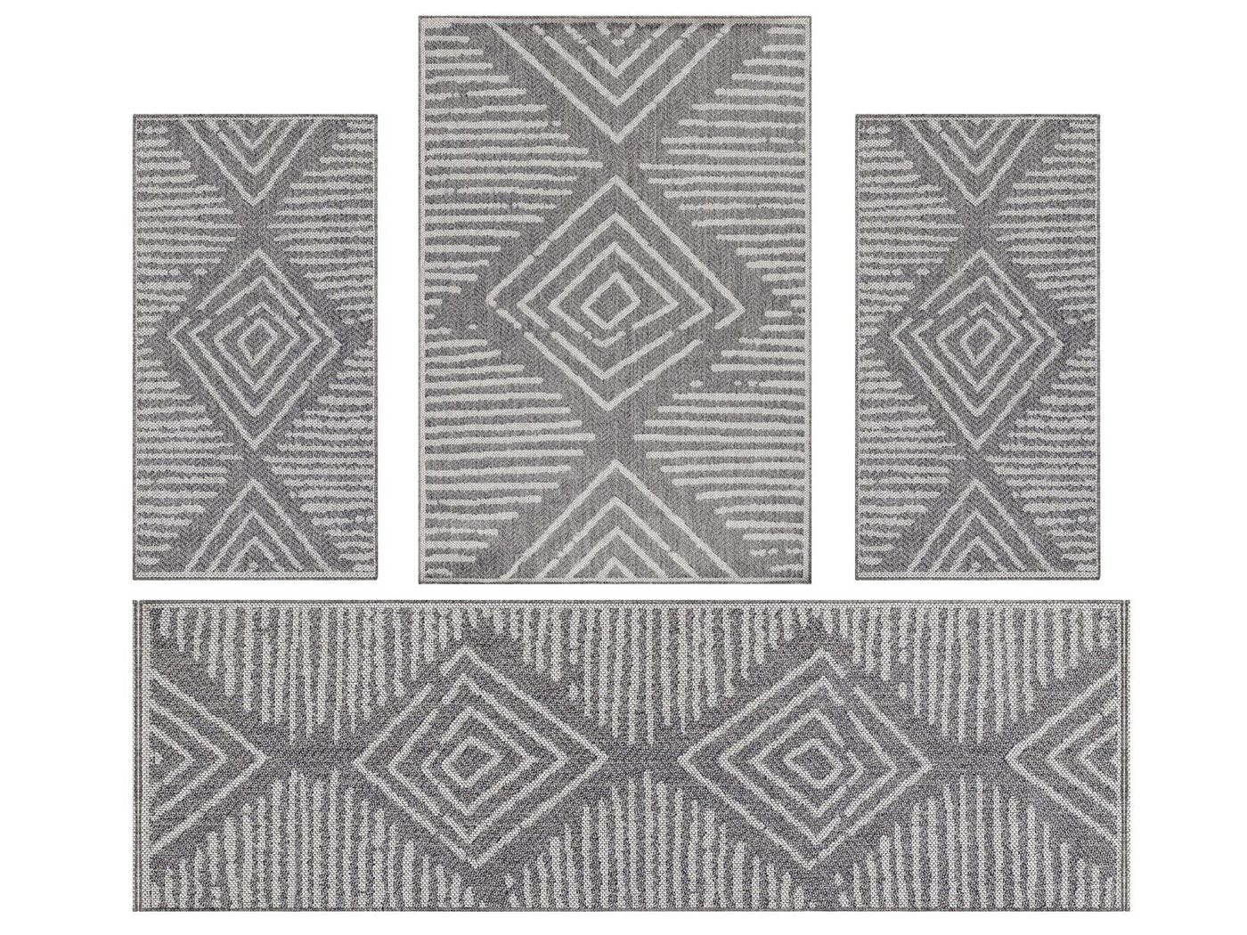 Villa Möbel Bettumrandung Bordüre Design, Höhe 0 mm, (4-tlg), Outdoor Teppich Gestreift Design Wetterfest für Terrasse Balkon Küche von Villa Möbel