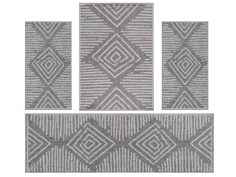 Villa Möbel Bettumrandung Bordüre Design, Höhe 0 mm, (4-tlg), Outdoor Teppich Gestreift Design Wetterfest für Terrasse Balkon Küche von Villa Möbel