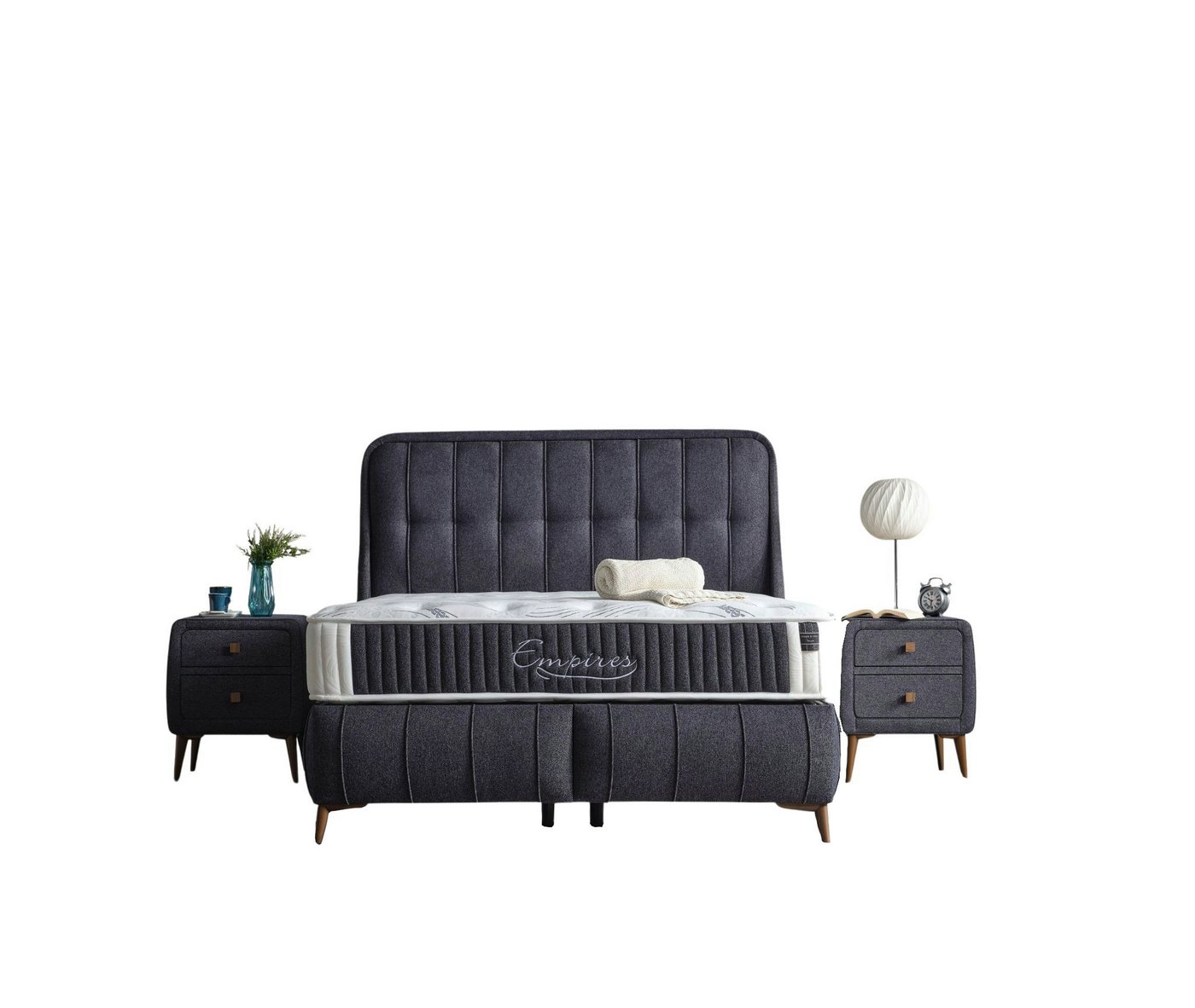 Villa Möbel Boxspringbett Empires (Bett Set, Bett Set aus Bettkasten, Kopfteil und Matratze), Bettkasten mit XXL Stauraum & Gasdruckfedern für einfache Handhabung von Villa Möbel