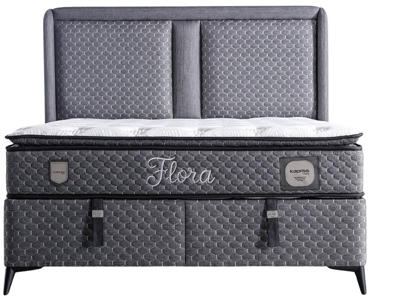 Villa Möbel Boxspringbett Flora Anthrazit (Bett Set, Bett Set), XXL-Bettkasten mit Gasdruckfedern  mühelos & geräumig von Villa Möbel