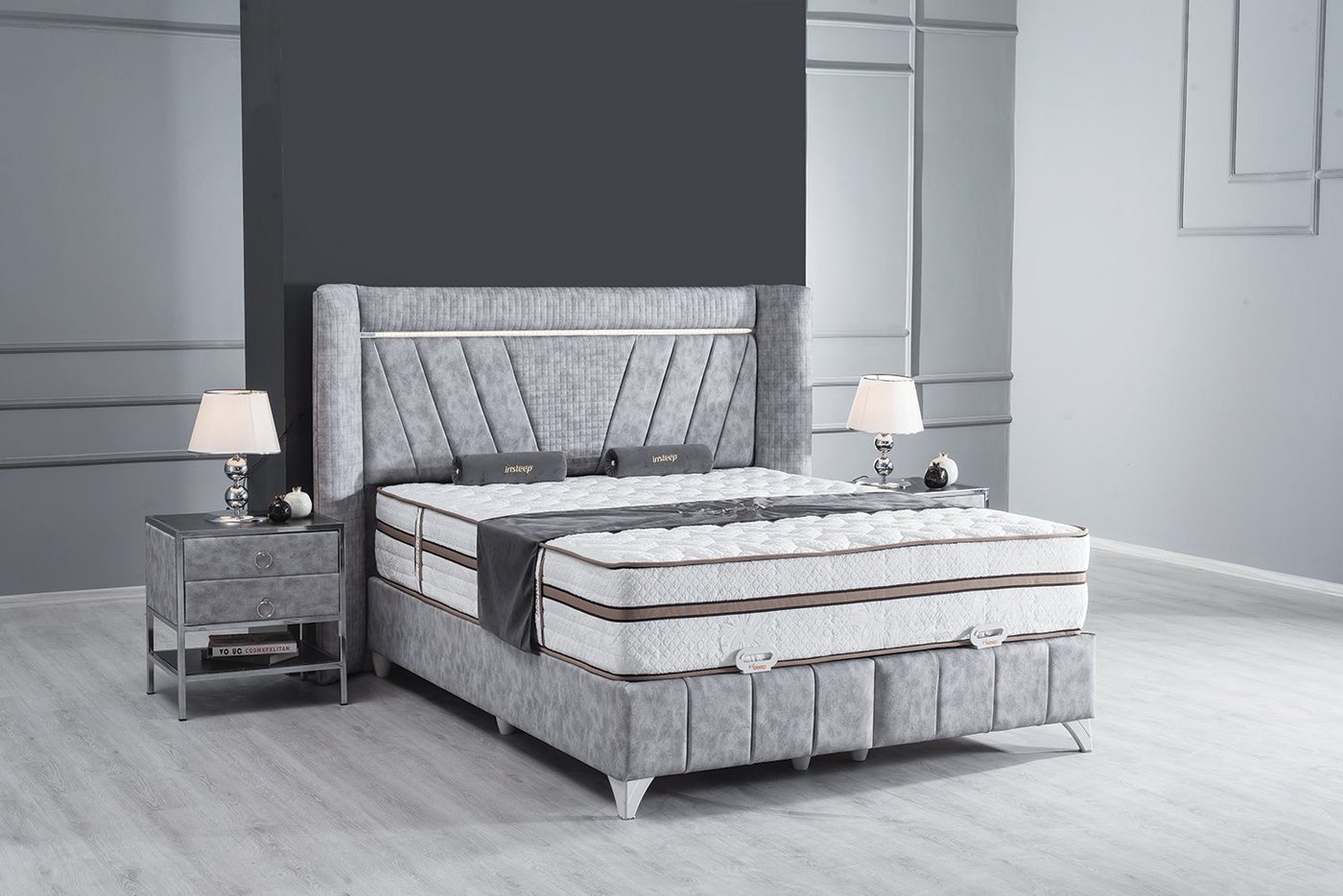 Villa Möbel Boxspringbett LUSSAT (Bett Set, Bettset), Bettkasten mit XXL Stauraum & Gasdruckfedern für einfache Handhabung von Villa Möbel