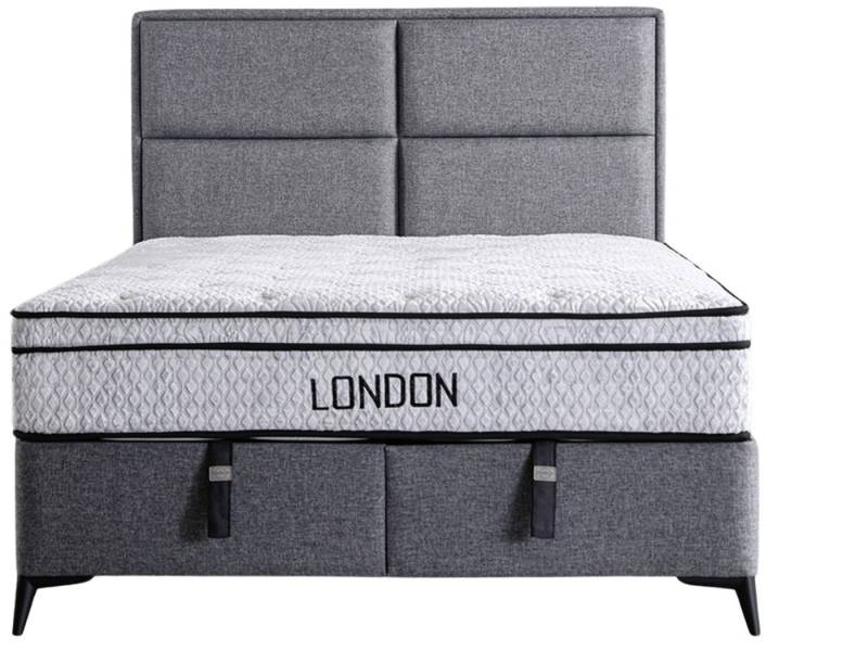 Villa Möbel Boxspringbett London Grau (Bett Set, Bett Set), XXL-Bettkasten mit Gasdruckfedern  mühelos & geräumig von Villa Möbel