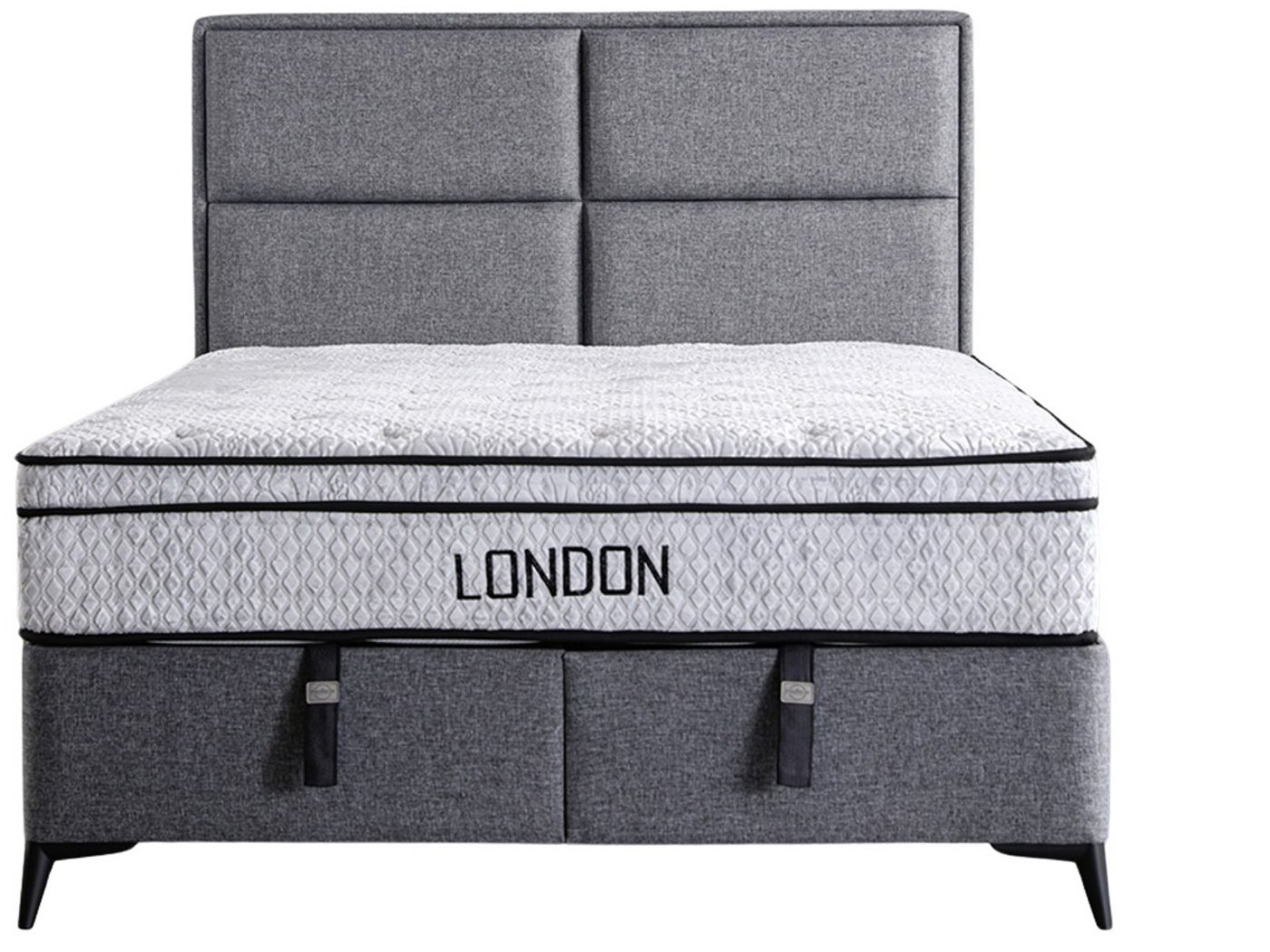Villa Möbel Boxspringbett London Grau (Bett Set, Bett Set), XXL-Bettkasten mit Gasdruckfedern  mühelos & geräumig von Villa Möbel