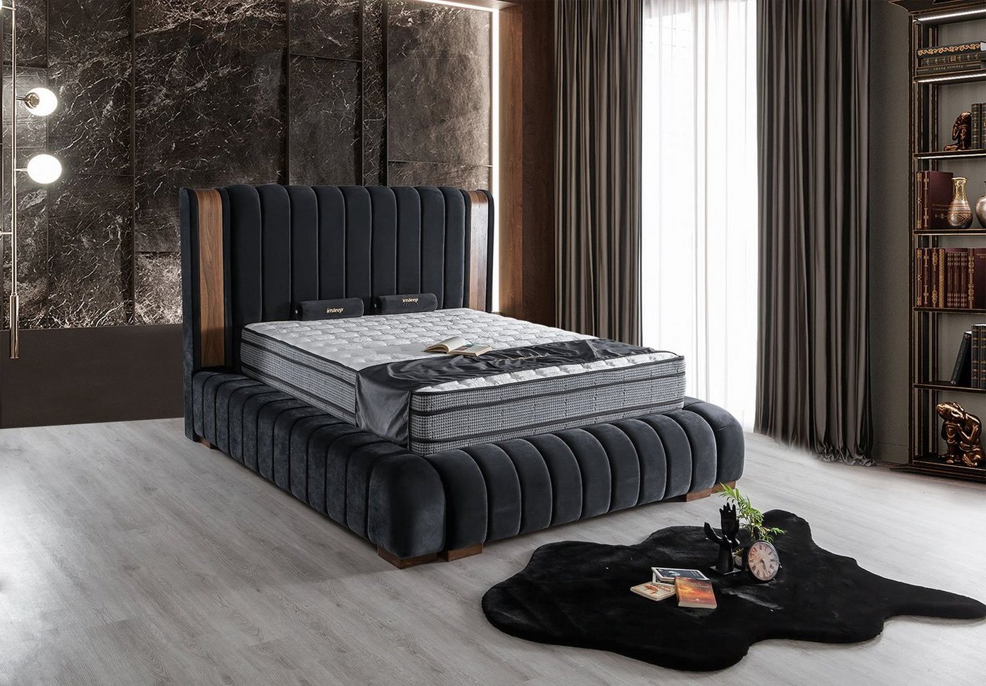 Villa Möbel Boxspringbett PAPEL ART (Bett Set, Bettset), Bettkasten mit XXL Stauraum & Gasdruckfedern für einfache Handhabung von Villa Möbel