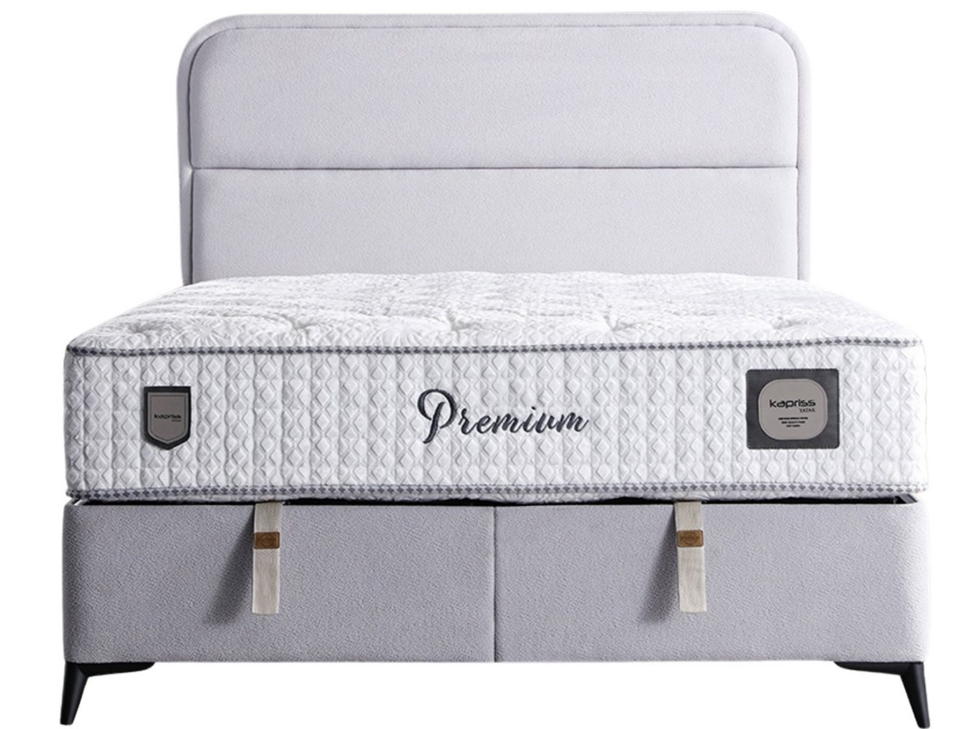 Villa Möbel Boxspringbett Premium Hellgrau (Bett Set, Bett Set), XXL-Bettkasten mit Gasdruckfedern  mühelos & geräumig von Villa Möbel