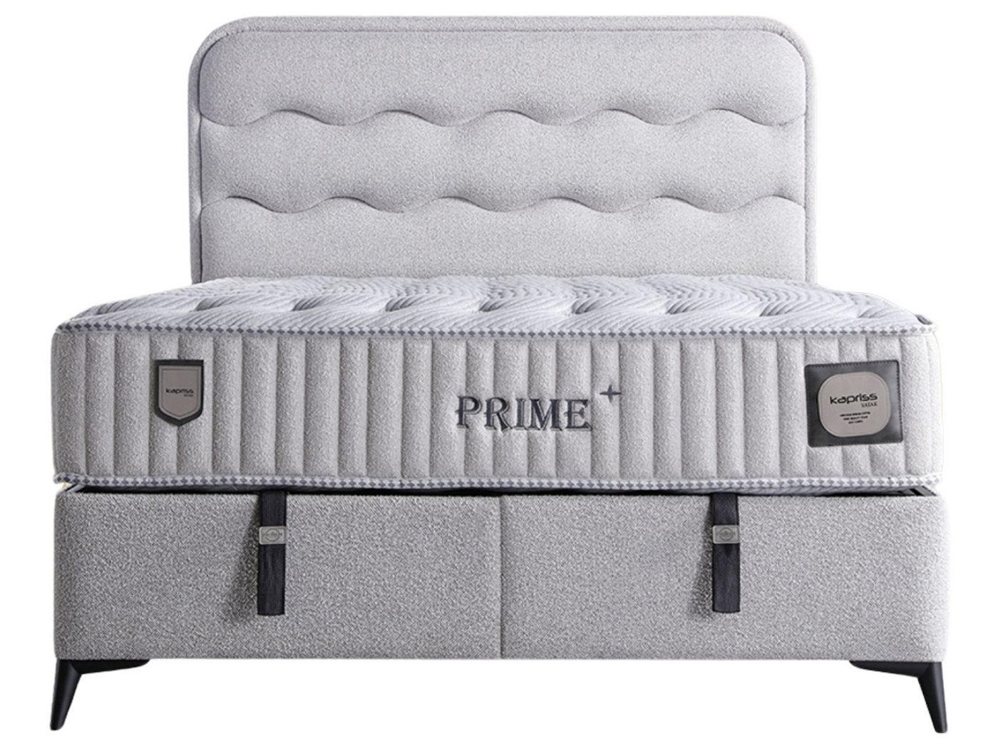 Villa Möbel Boxspringbett Prime Hellgrau (Bett Set, Bett Set), XXL-Bettkasten mit Gasdruckfedern  mühelos & geräumig von Villa Möbel