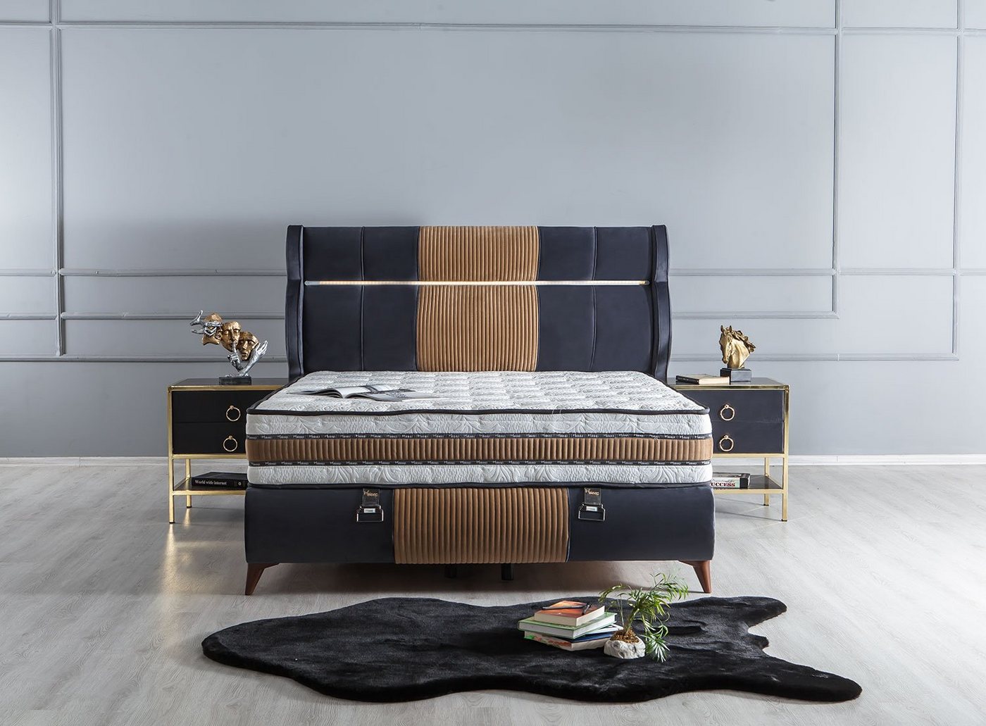 Villa Möbel Boxspringbett SOFIA (Bett Set, Bettset), Bettkasten mit XXL Stauraum & Gasdruckfedern für einfache Handhabung von Villa Möbel