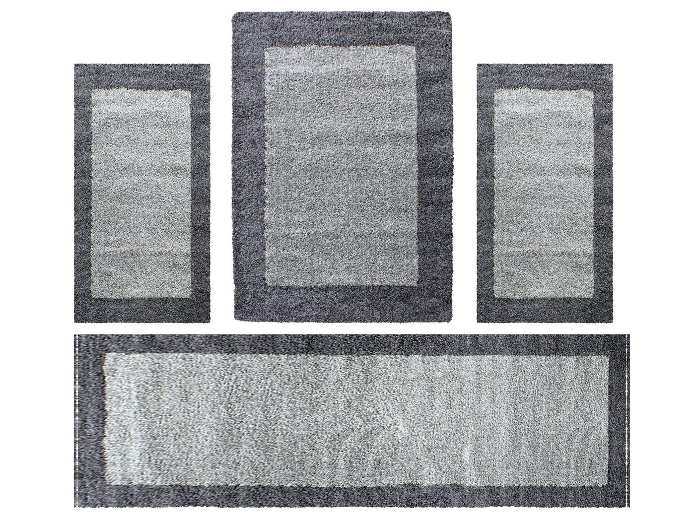 Villa Möbel Hochflor-Bettumrandung Bordüre Design, Höhe 30 mm, (4-tlg), Teppich Wohnzimmer Bordüre Design Shaggy versch. farben und größen von Villa Möbel