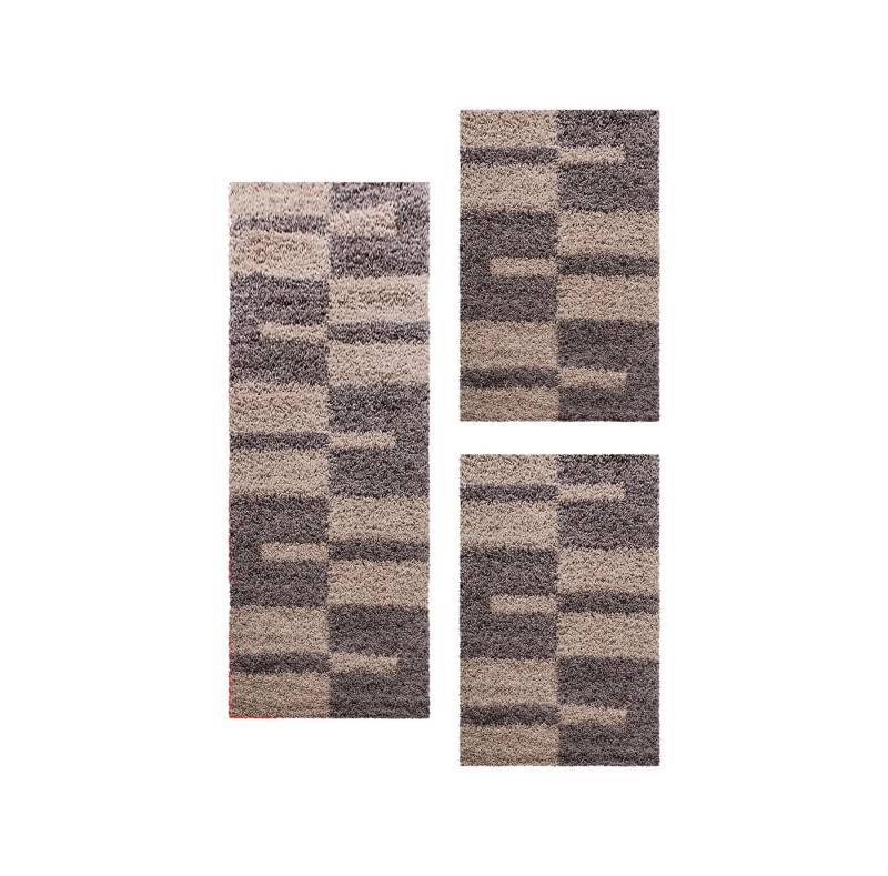 Villa Möbel Hochflor-Bettumrandung Kariert Design, Höhe 30 mm, (3-tlg), Teppich Kariert Design Teppich im modern Stil Teppich Wohnzimmer von Villa Möbel