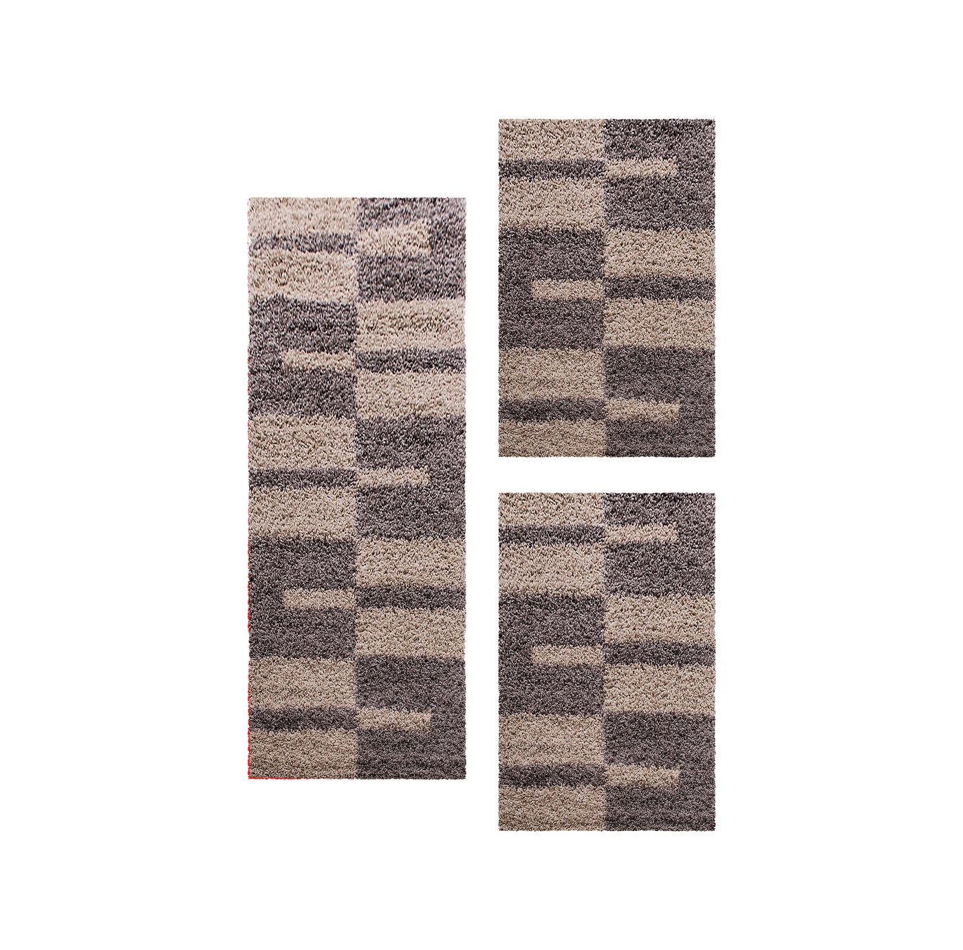 Villa Möbel Hochflor-Bettumrandung Kariert Design, Höhe 30 mm, (3-tlg), Teppich Kariert Design Teppich im modern Stil Teppich Wohnzimmer von Villa Möbel