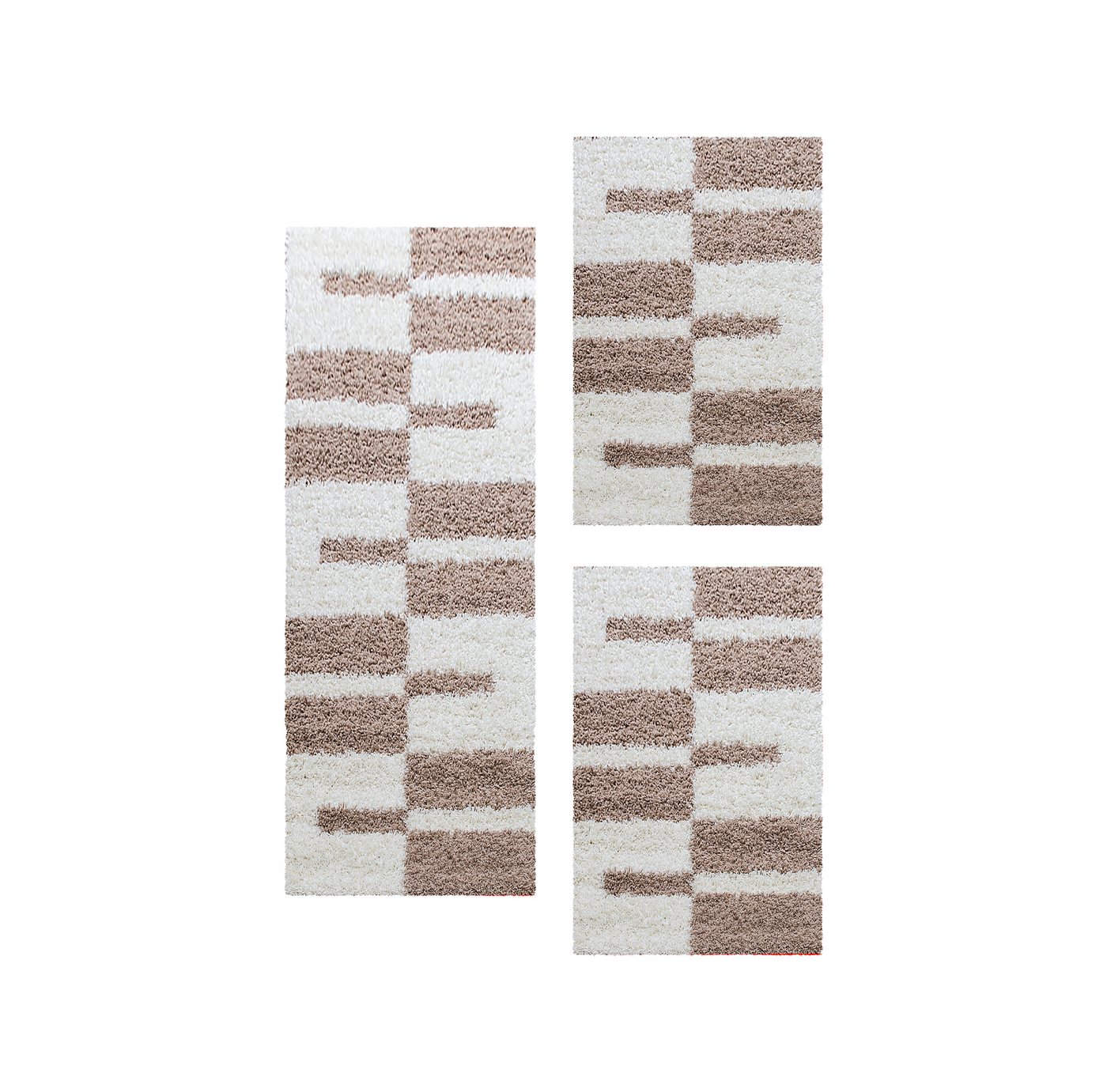 Villa Möbel Hochflor-Bettumrandung Kariert Design, Höhe 30 mm, (3-tlg), Teppich Kariert Design Teppich im modern Stil Teppich Wohnzimmer von Villa Möbel