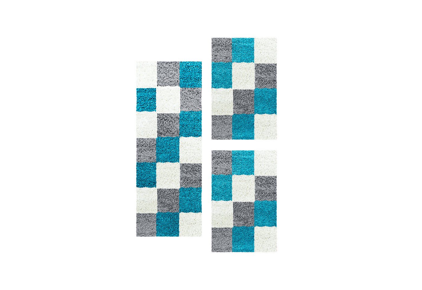 Villa Möbel Hochflor-Bettumrandung Kariert Design, Höhe 30 mm, (3-tlg), Teppich Wohnzimmer Kariert Design Modern verschidene farben und größen von Villa Möbel