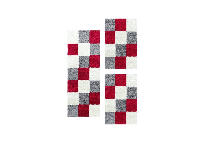 Villa Möbel Hochflor-Bettumrandung Kariert Design, Höhe 30 mm, (3-tlg), Teppich Wohnzimmer Kariert Design Modern verschidene farben und größen von Villa Möbel