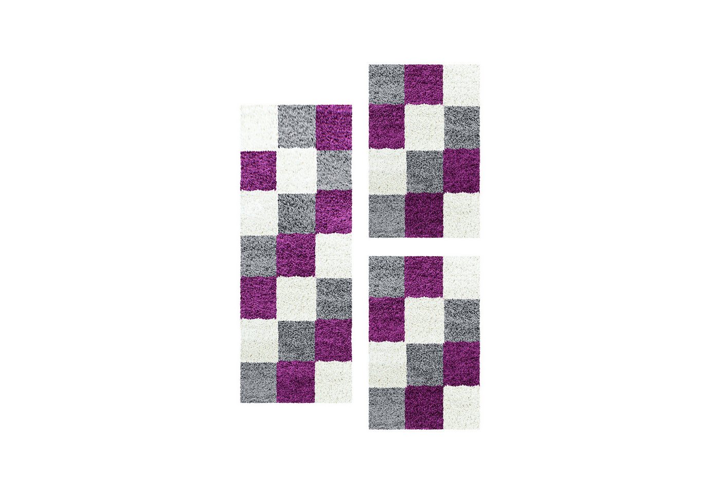 Villa Möbel Hochflor-Bettumrandung Kariert Design, Höhe 30 mm, (3-tlg), Teppich Wohnzimmer Kariert Design Modern verschidene farben und größen von Villa Möbel