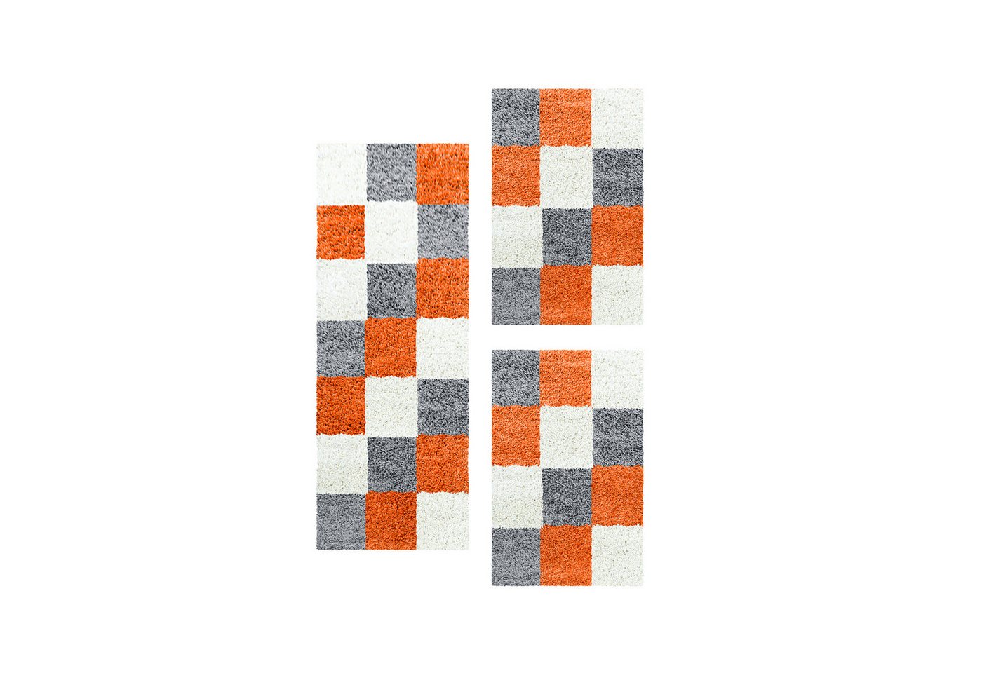 Villa Möbel Hochflor-Bettumrandung Kariert Design, Höhe 30 mm, (3-tlg), Teppich Wohnzimmer Kariert Design Modern verschidene farben und größen von Villa Möbel