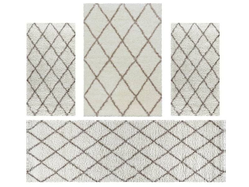 Villa Möbel Hochflor-Teppich Alviro Teppich-Set, Rechteckig, Höhe: 30 mm, Moderner Teppich mit geometrischem Muster für das Wohnzimmer von Villa Möbel