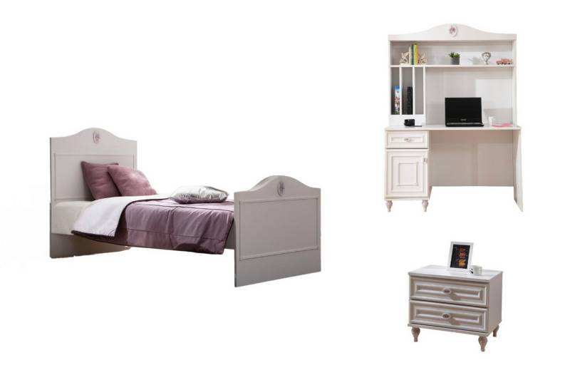 Villa Möbel Jugendzimmer-Set Bianca Kinderzimmer, (4 tlg. Set, 4-tlg., Set besteht aus Bett-Kleiderschrank-Nachttisch-Schreibtisch), Hand Made Quality Hochwertige Vearbeitung, Pflegeleichte Oberfläche von Villa Möbel