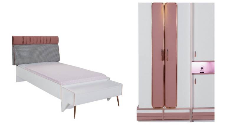 Villa Möbel Jugendzimmer-Set Rose Kinderzimmer, (3 tlg. Set, 3-tlg., Set besteht aus Bett-Kleiderschrank-Nachttisch), Hand Made Quality Hochwertige Vearbeitung, Pflegeleichte Oberfläche von Villa Möbel