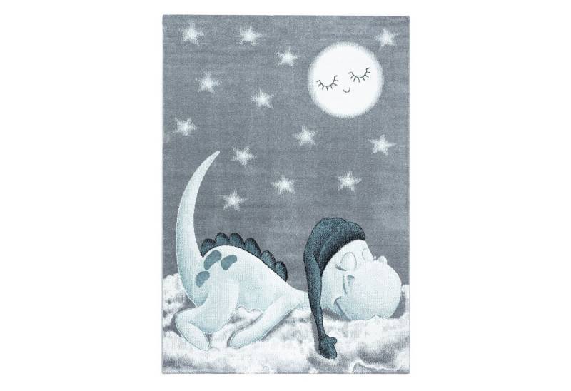 Villa Möbel Kinderteppich Bamique, Rechteckig, Höhe: 10 mm, Teppich Kinderzimmer Dinosaurier Design Kinder Teppich Blau Babyzimmer von Villa Möbel