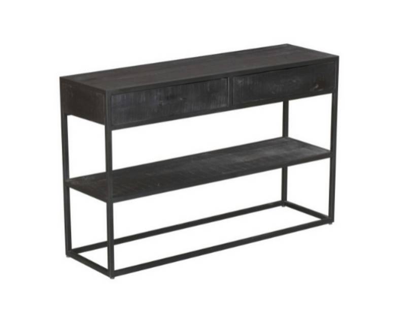 Villa Möbel Konsolentisch Konsolentisch Devereux Black 2 Schubladen (Packung, 1-St., 1 Konsolentisch), Mango Massivholz mit Lounge-Gestell von Villa Möbel