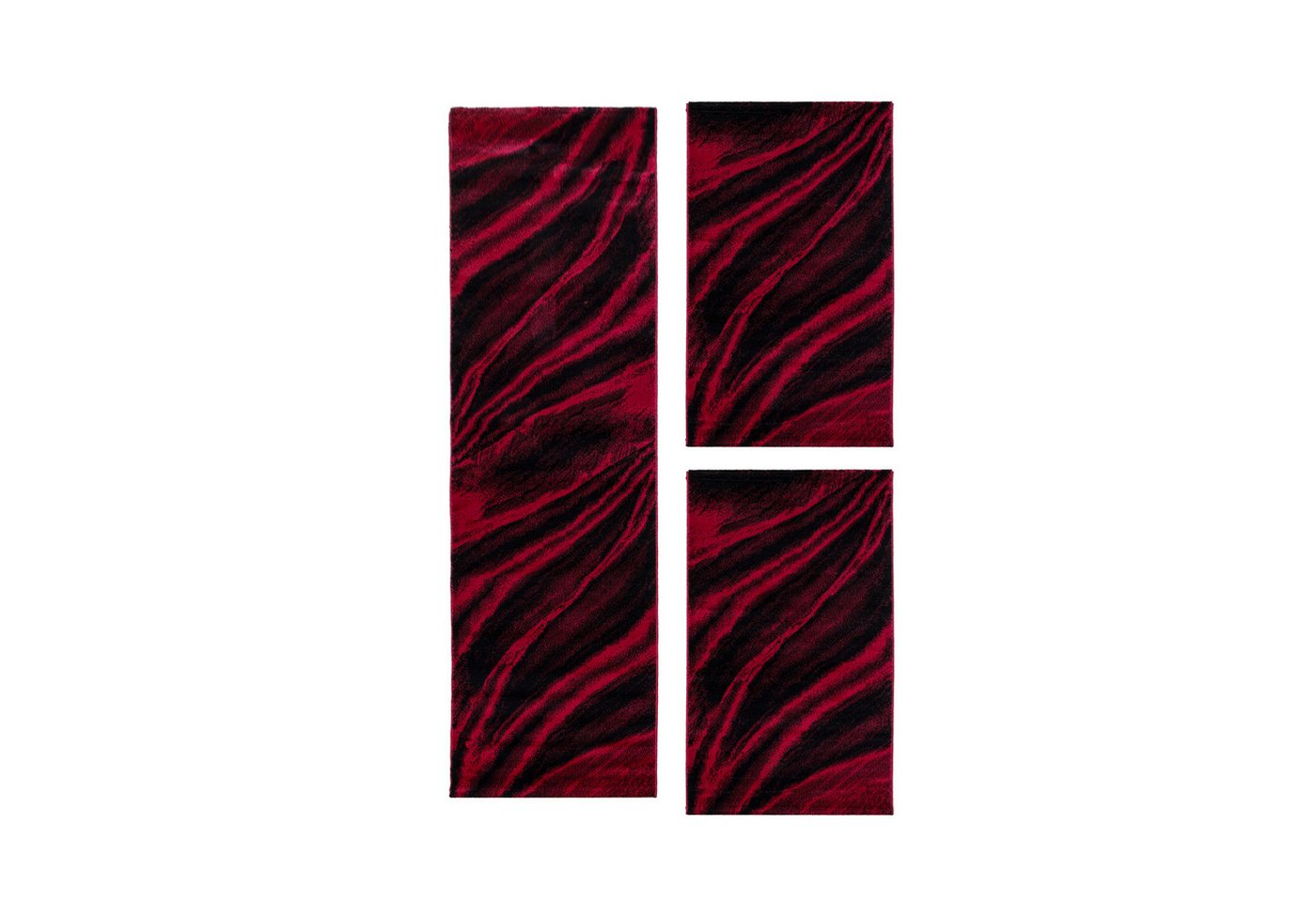 Villa Möbel Kurzflor-Bettumrandung Abstrakt Kariert Design, Höhe 12 mm, (3-tlg), Kurzflor Teppich Wohnzimmer Abstrakt Wellen Design Rot Pflegeleicht von Villa Möbel