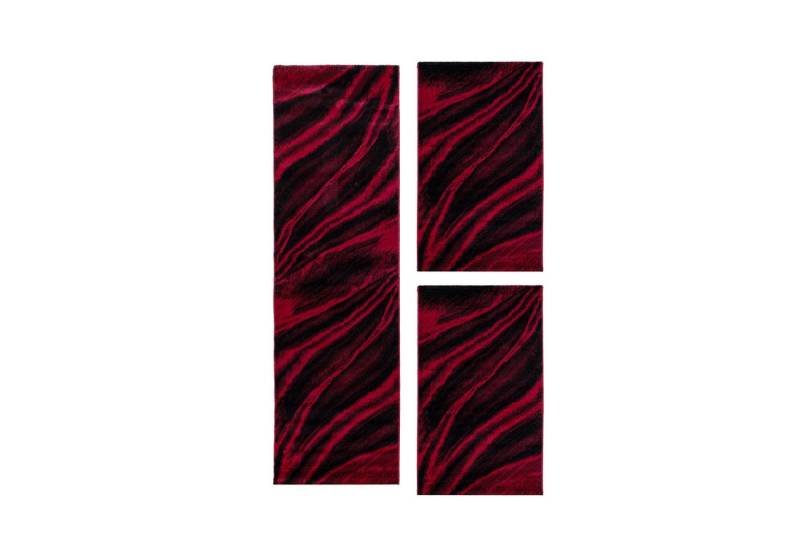 Villa Möbel Kurzflor-Bettumrandung Abstrakt Kariert Design, Höhe 12 mm, (3-tlg), Kurzflor Teppich Wohnzimmer Abstrakt Wellen Design Rot Pflegeleicht von Villa Möbel