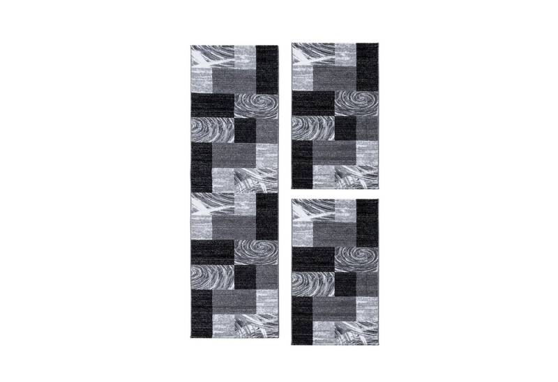 Villa Möbel Kurzflor-Bettumrandung Abstrakt Wellen Design, Höhe 12 mm, (3-tlg), Modern Kurzflor Teppich Wohnzimmer Kariert Design verschidene größen von Villa Möbel