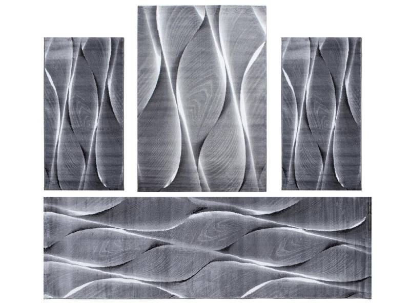 Villa Möbel Kurzflor-Bettumrandung Abstrakt Wellen Design, Höhe 12 mm, (4-tlg), Modern Kurzflor Teppich Wohnzimmer Wellen Holz Optik versch. größe von Villa Möbel
