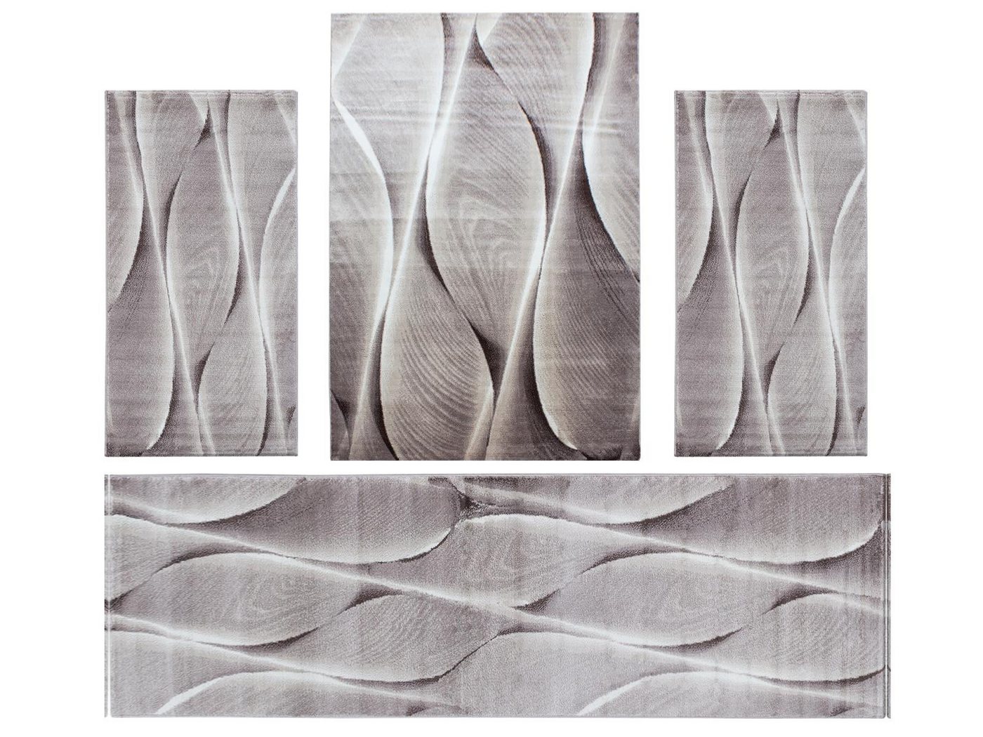 Villa Möbel Kurzflor-Bettumrandung Abstrakt Wellen Design, Höhe 12 mm, (4-tlg), Modern Kurzflor Teppich Wohnzimmer Wellen Holz Optik versch. größe von Villa Möbel