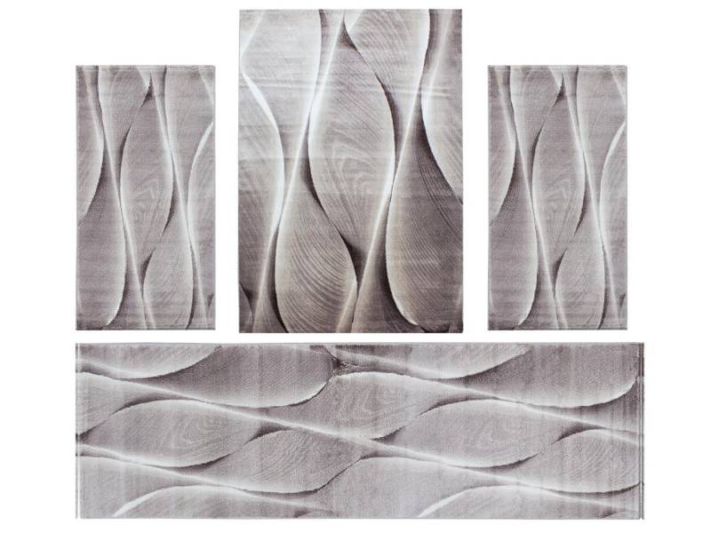 Villa Möbel Kurzflor-Bettumrandung Abstrakt Wellen Design, Höhe 12 mm, (4-tlg), Modern Kurzflor Teppich Wohnzimmer Wellen Holz Optik versch. größe von Villa Möbel