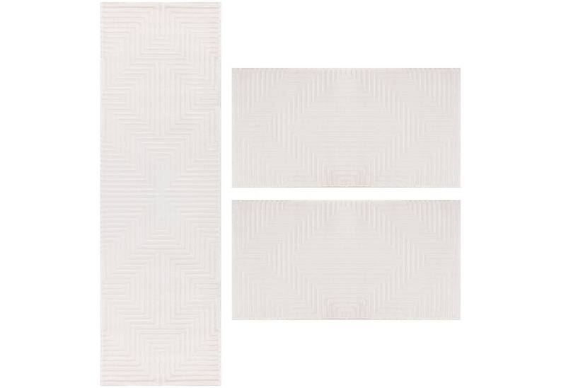 Villa Möbel Kurzflor-Bettumrandung Geometrisch Design, Höhe 12 mm, (3-tlg), Teppich Wohnzimmer Boho Design Skandinavische Stil Natur Optik von Villa Möbel