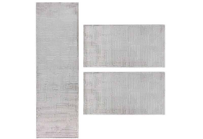Villa Möbel Kurzflor-Bettumrandung Geometrisch Design, Höhe 12 mm, (3-tlg), Teppich Wohnzimmer Boho Design Skandinavische Stil Natur Optik von Villa Möbel