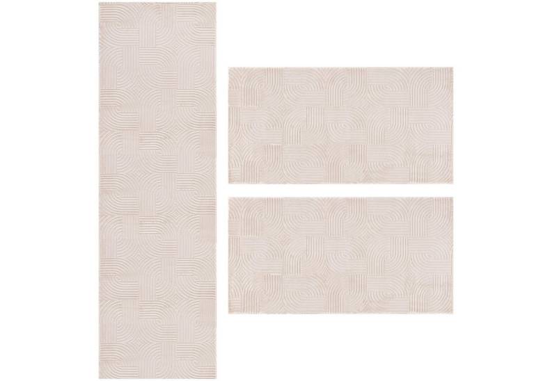 Villa Möbel Kurzflor-Bettumrandung Geometrisch Design, Höhe 12 mm, (3-tlg), Teppich Wohnzimmer Boho Design Skandinavische Stil Natur Optik von Villa Möbel