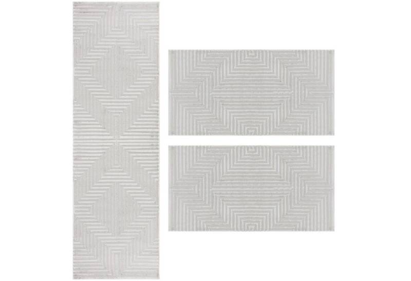 Villa Möbel Kurzflor-Bettumrandung Geometrisch Design, Höhe 12 mm, (3-tlg), Teppich Wohnzimmer Boho Design Skandinavische Stil Natur Optik von Villa Möbel