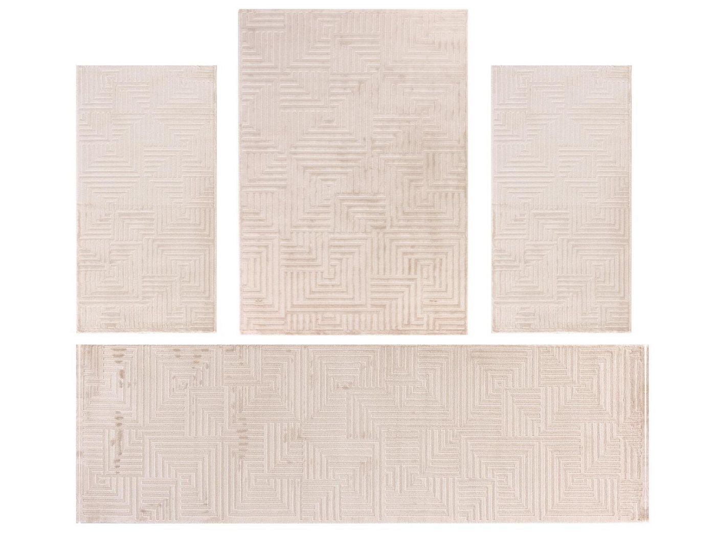 Villa Möbel Kurzflor-Bettumrandung Geometrisch Design, Höhe 12 mm, (4-tlg), Teppich Wohnzimmer Boho Design Skandinavische Stil Natur Optik von Villa Möbel