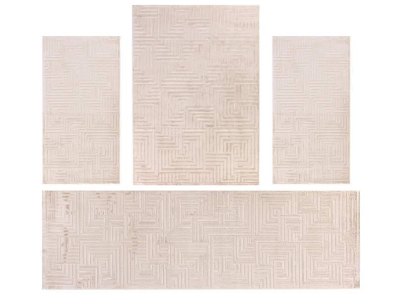 Villa Möbel Kurzflor-Bettumrandung Geometrisch Design, Höhe 12 mm, (4-tlg), Teppich Wohnzimmer Boho Design Skandinavische Stil Natur Optik von Villa Möbel