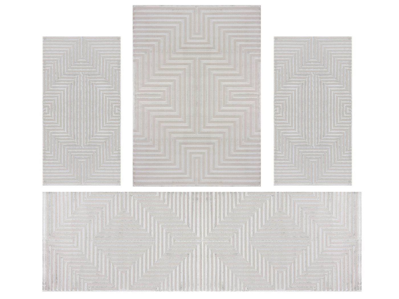 Villa Möbel Kurzflor-Bettumrandung Geometrisch Design, Höhe 12 mm, (4-tlg), Teppich Wohnzimmer Boho Design Skandinavische Stil Natur Optik von Villa Möbel