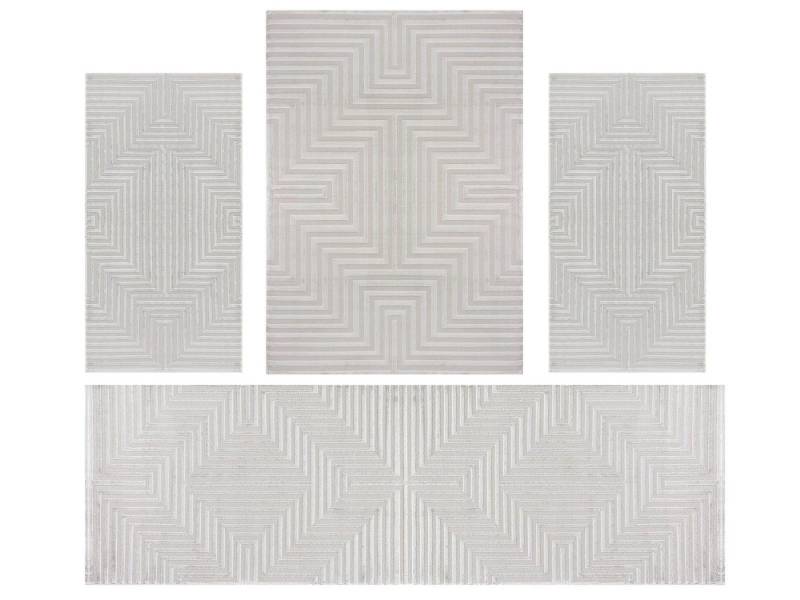 Villa Möbel Kurzflor-Bettumrandung Geometrisch Design, Höhe 12 mm, (4-tlg), Teppich Wohnzimmer Boho Design Skandinavische Stil Natur Optik von Villa Möbel