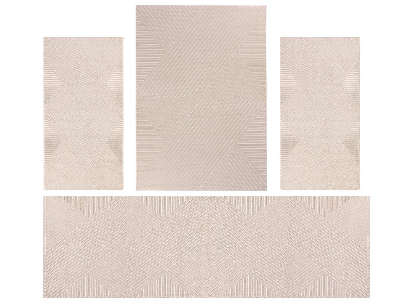 Villa Möbel Kurzflor-Bettumrandung Geometrisch Design, Höhe 12 mm, (4-tlg), Teppich Wohnzimmer Boho Design Skandinavische Stil Natur Optik von Villa Möbel