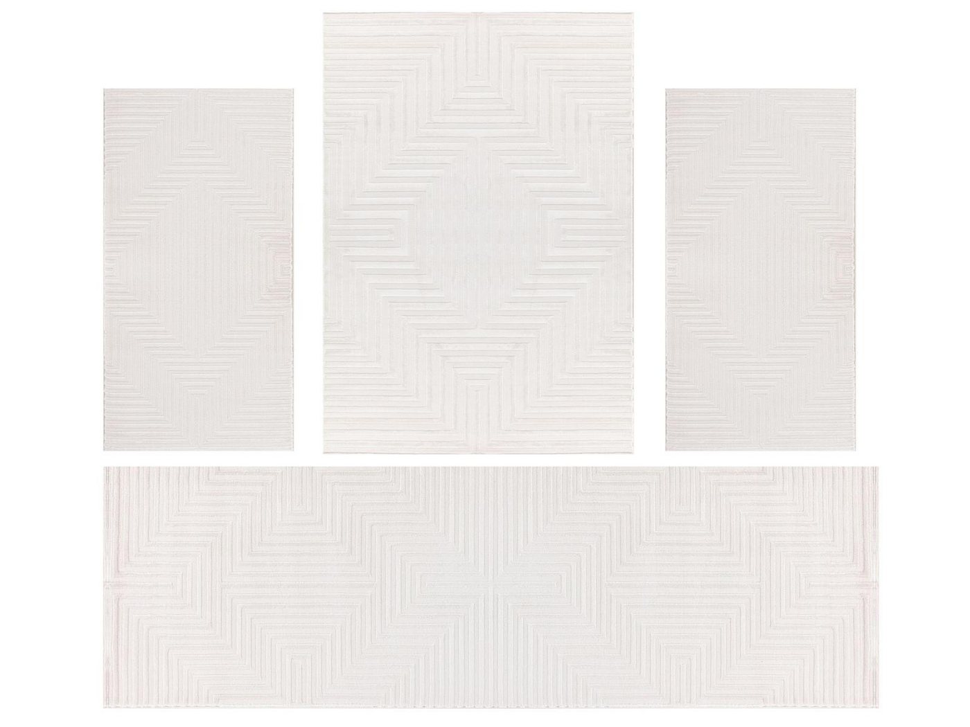 Villa Möbel Kurzflor-Bettumrandung Geometrisch Design, Höhe 12 mm, (4-tlg), Teppich Wohnzimmer Boho Design Skandinavische Stil Natur Optik von Villa Möbel