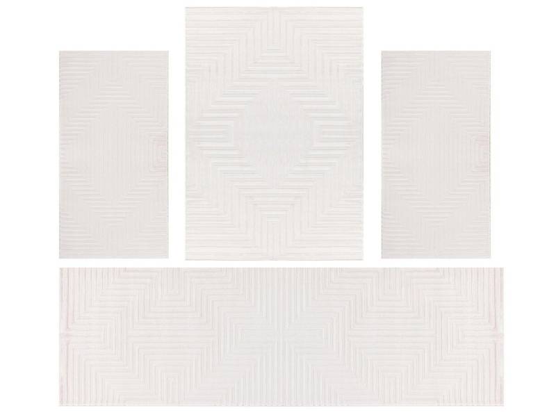 Villa Möbel Kurzflor-Bettumrandung Geometrisch Design, Höhe 12 mm, (4-tlg), Teppich Wohnzimmer Boho Design Skandinavische Stil Natur Optik von Villa Möbel