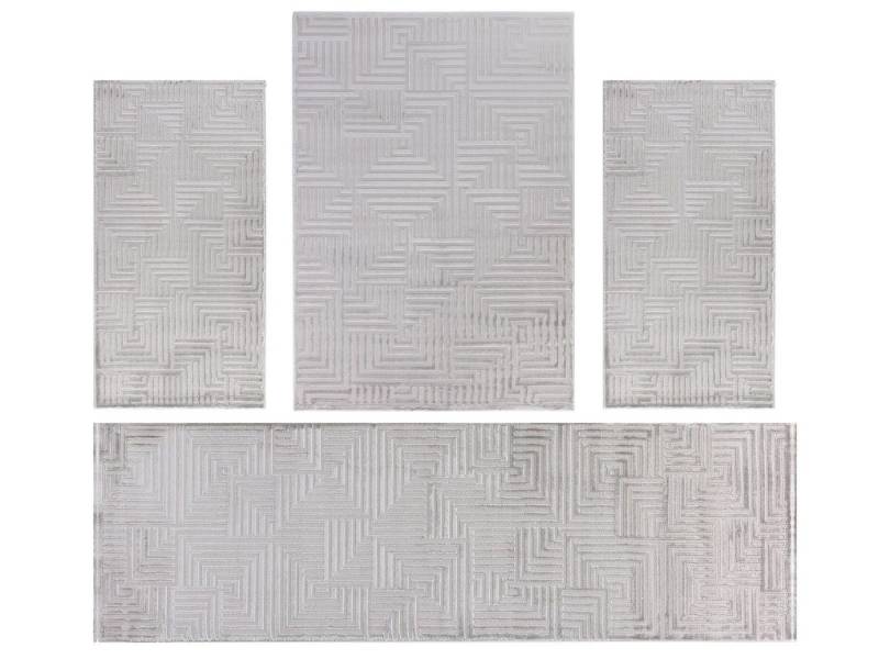 Villa Möbel Kurzflor-Bettumrandung Geometrisch Design, Höhe 12 mm, (4-tlg), Teppich Wohnzimmer Boho Design Skandinavische Stil Natur Optik von Villa Möbel