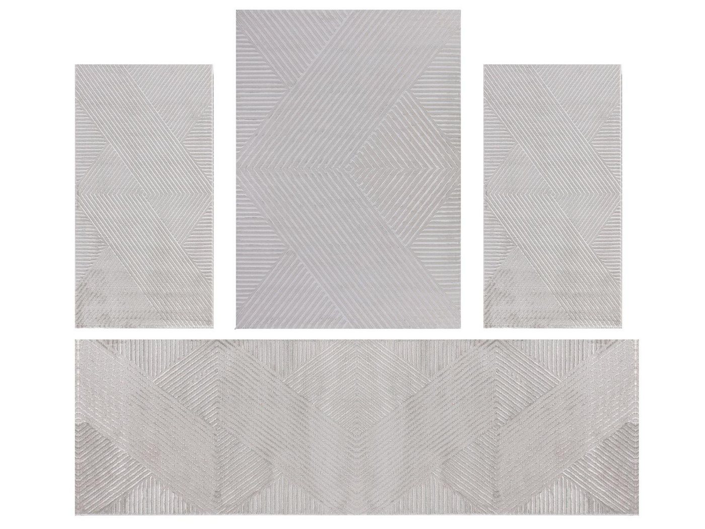 Villa Möbel Kurzflor-Bettumrandung Geometrisch Design, Höhe 12 mm, (4-tlg), Teppich Wohnzimmer Boho Design Skandinavische Stil Natur Optik von Villa Möbel