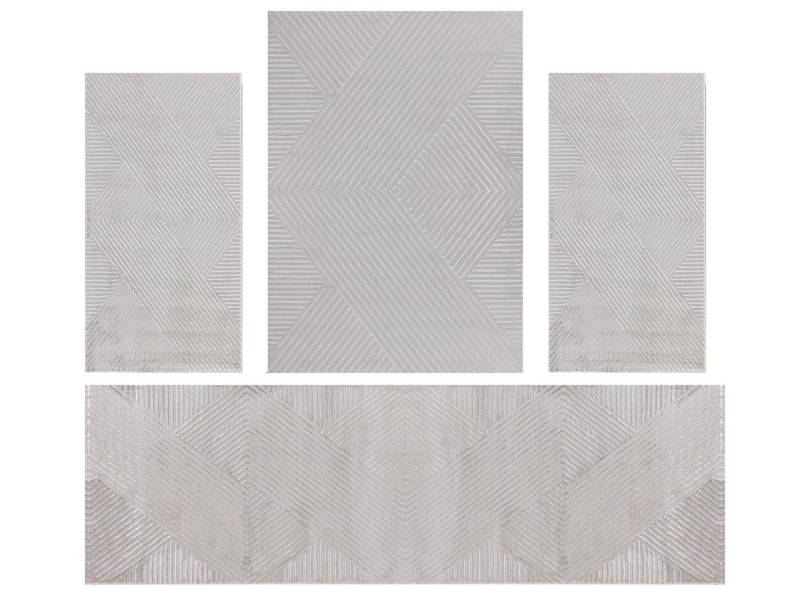 Villa Möbel Kurzflor-Bettumrandung Geometrisch Design, Höhe 12 mm, (4-tlg), Teppich Wohnzimmer Boho Design Skandinavische Stil Natur Optik von Villa Möbel