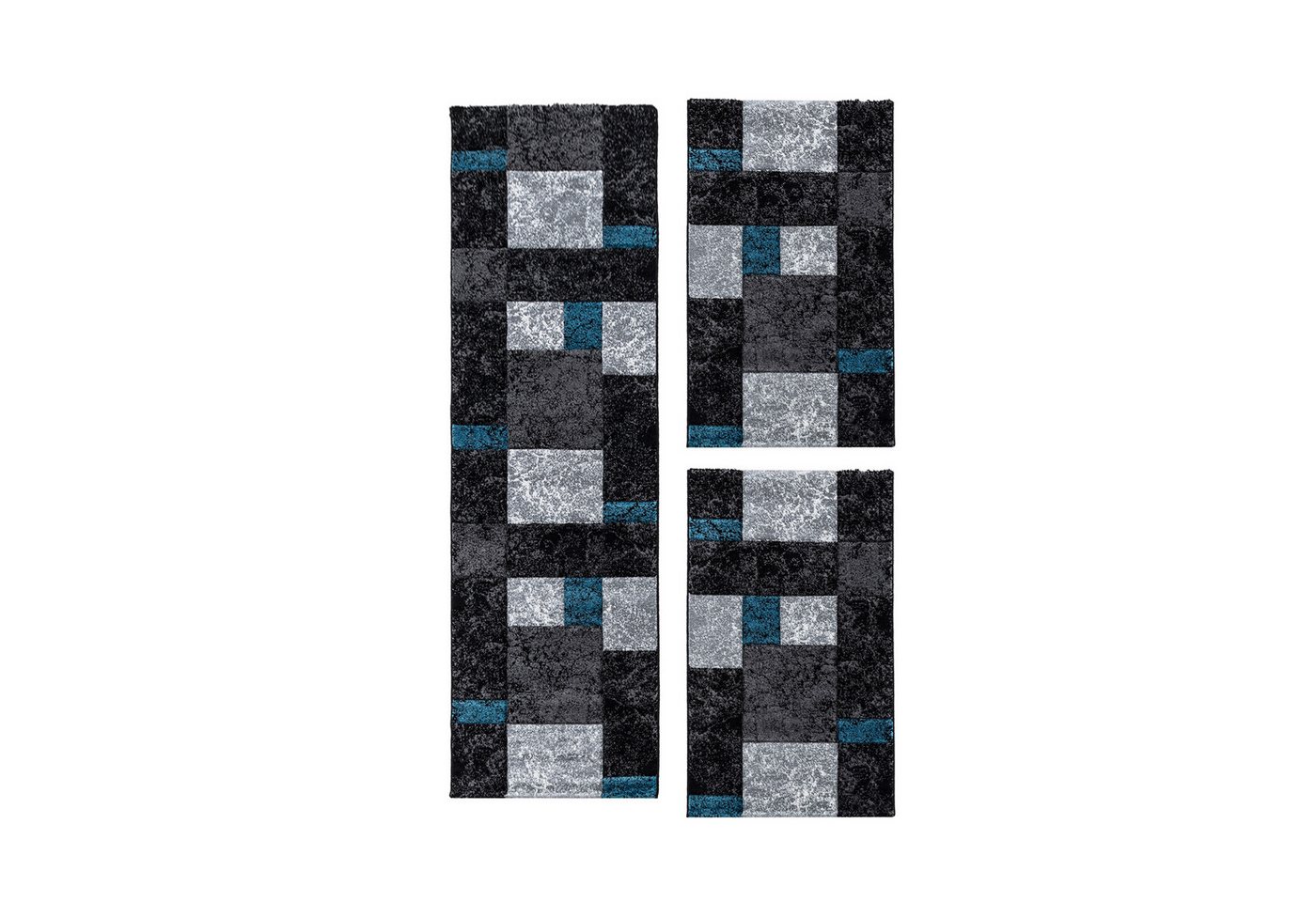 Villa Möbel Kurzflor-Bettumrandung Kariert Design, Höhe 13 mm, (3-tlg), Designer Wohnzimmer Teppich Kurzflor Konturenschnitt Kariert Design von Villa Möbel